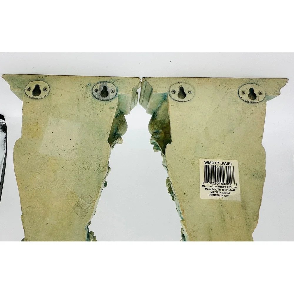 Wangs International Cherub Corbel Wall Shelf Pair Verdigris Resin WMC13